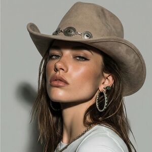 ILLUMA Western Hat Cowboy / Cowgirl Silvertone Concho Band Polyester Felt NWT